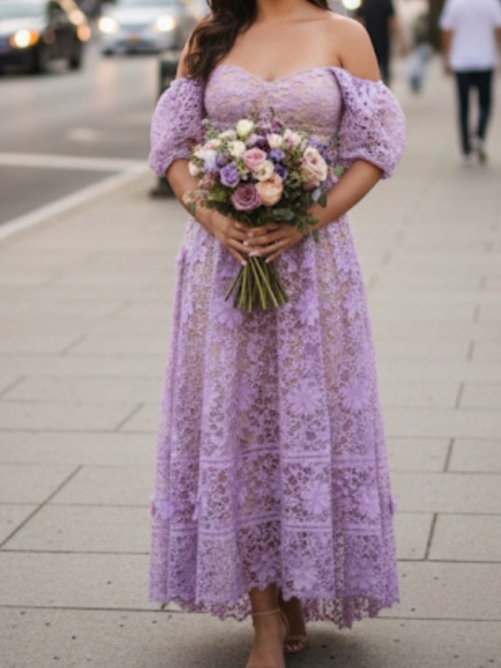 Xueyuanfeng Lilac/Lavender
Lace Off-the-
Shoulder 3D flowers Midi Dress
XS